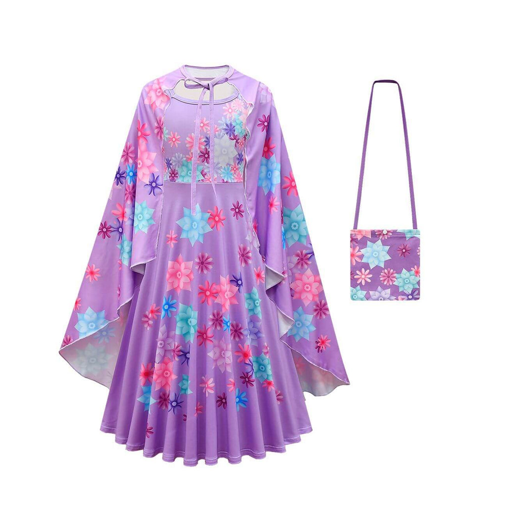 Flower Princess Isabela Long Sleeve Dress Girls Isabela Mardrigal Magic Cosplay Dress with Bag and Cloak