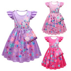 Girls Isabela Party Dresses Flower Princess Ruffles Sleeves Dress Isabela Madrigal Daily Cosplay Costume