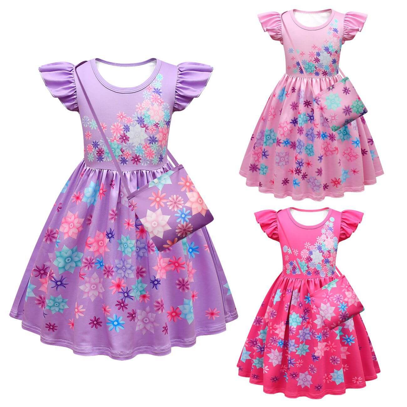 Girls Isabela Party Dresses Flower Princess Ruffles Sleeves Dress Isabela Madrigal Daily Cosplay Costume
