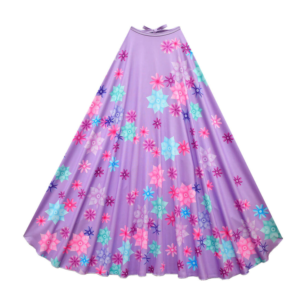 Flower Princess Isabela Long Sleeve Dress Girls Isabela Mardrigal Magic Cosplay Dress with Bag and Cloak