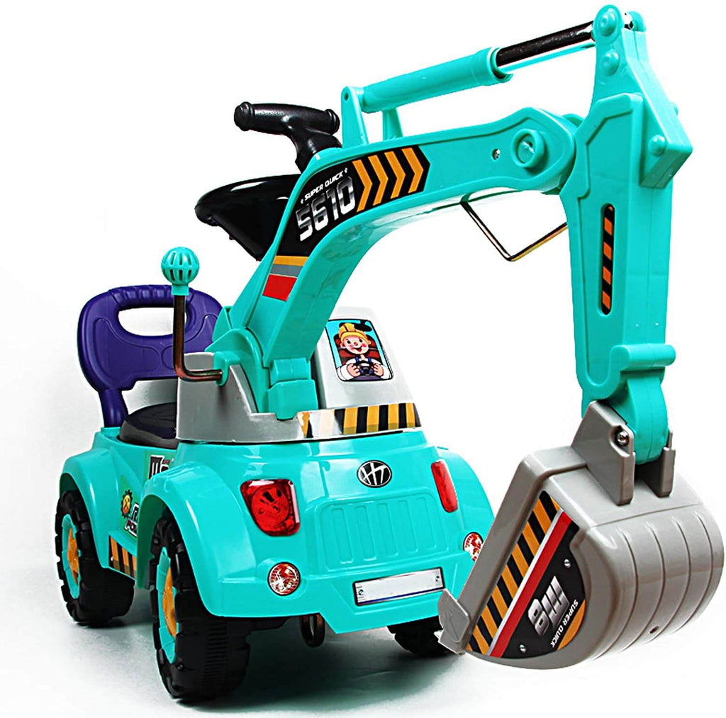 Kids 3-in-1 Ride-on Excavator Truck With Music for Boys Girls Indoor Outdoor Scooter, Pulling cart & Excavator