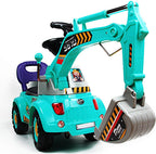 Kids 3-in-1 Ride-on Excavator Truck With Music for Boys Girls Indoor Outdoor Scooter, Pulling cart & Excavator