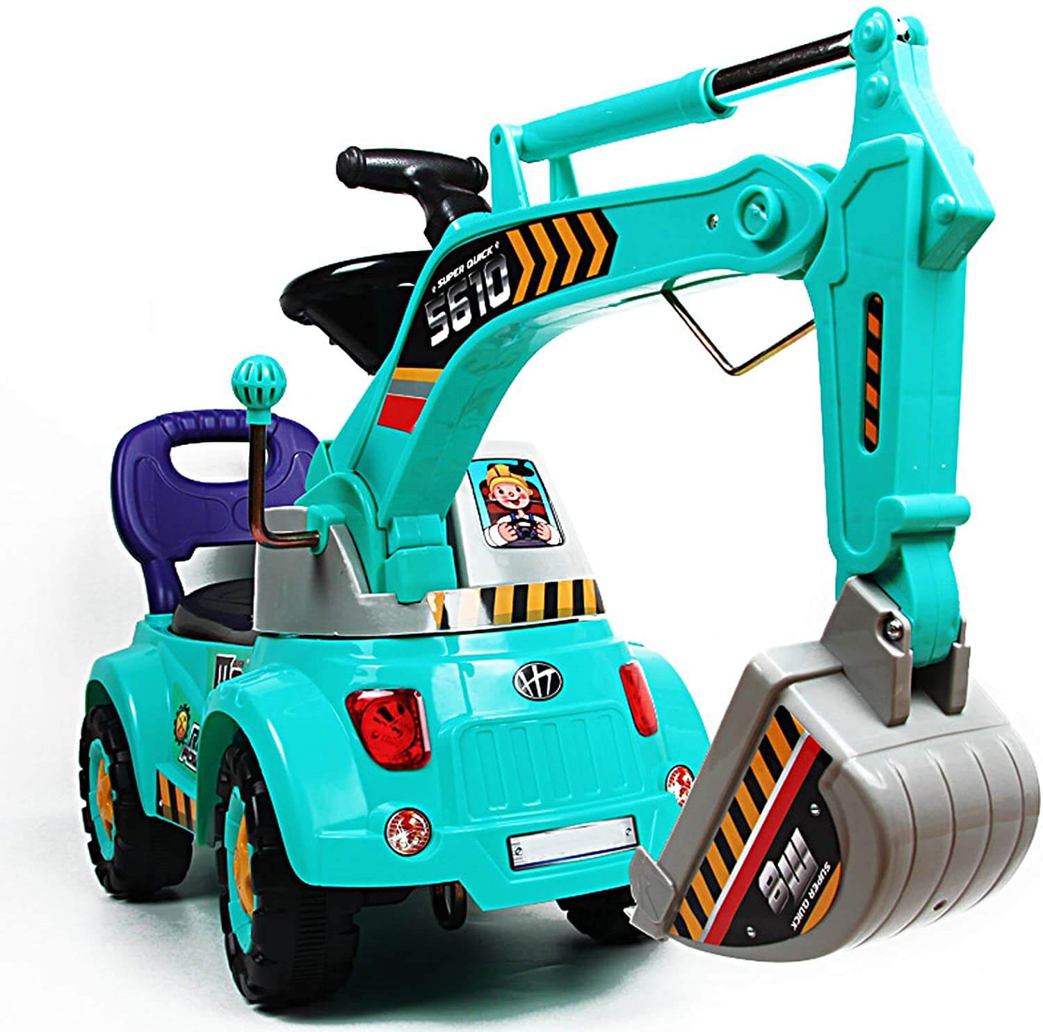 Kids 3-in-1 Ride-on Excavator Truck With Music for Boys Girls Indoor Outdoor Scooter, Pulling cart & Excavator