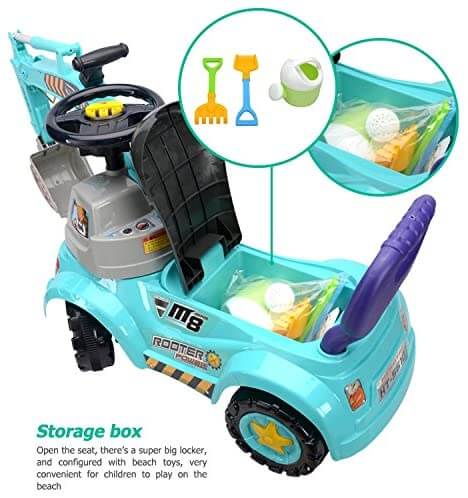 Kids 3-in-1 Ride-on Excavator Truck With Music for Boys Girls Indoor Outdoor Scooter, Pulling cart & Excavator