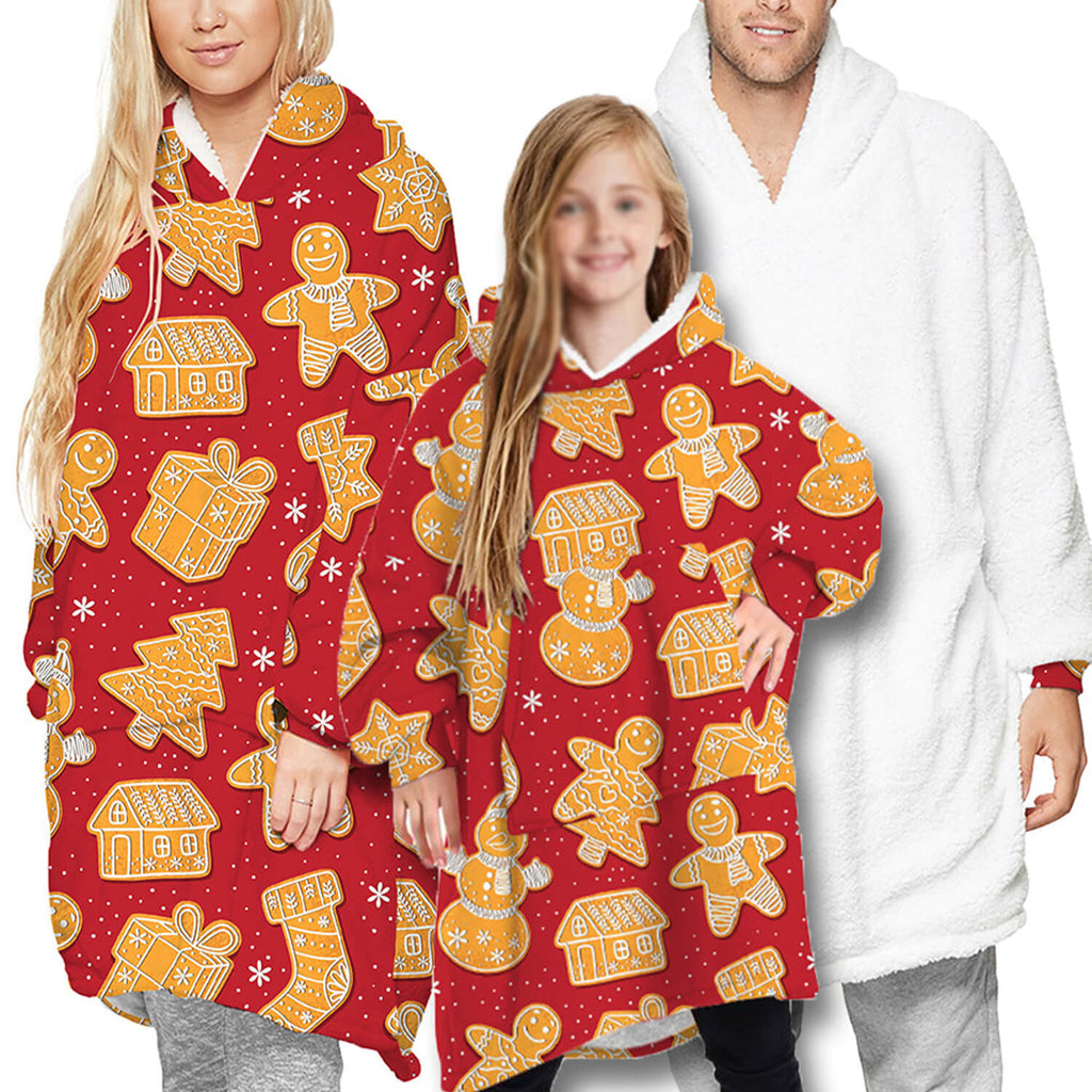 Family Matching Christmas Double Side Wear Hoodie Winter Thick Fleece Warm Pajamas