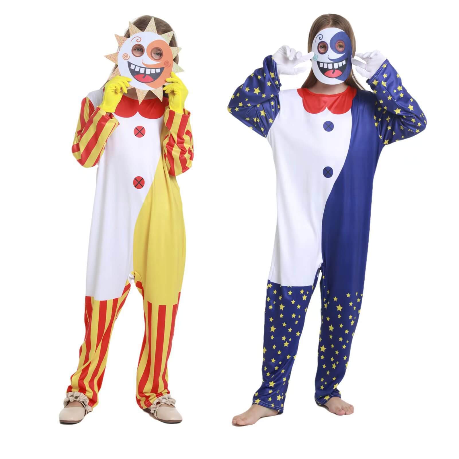 Kids Sundrop/Moondrop FNAF Costume Halloween Cosplay Jumpsuit Mask Gloves Full Set for Boys Girls