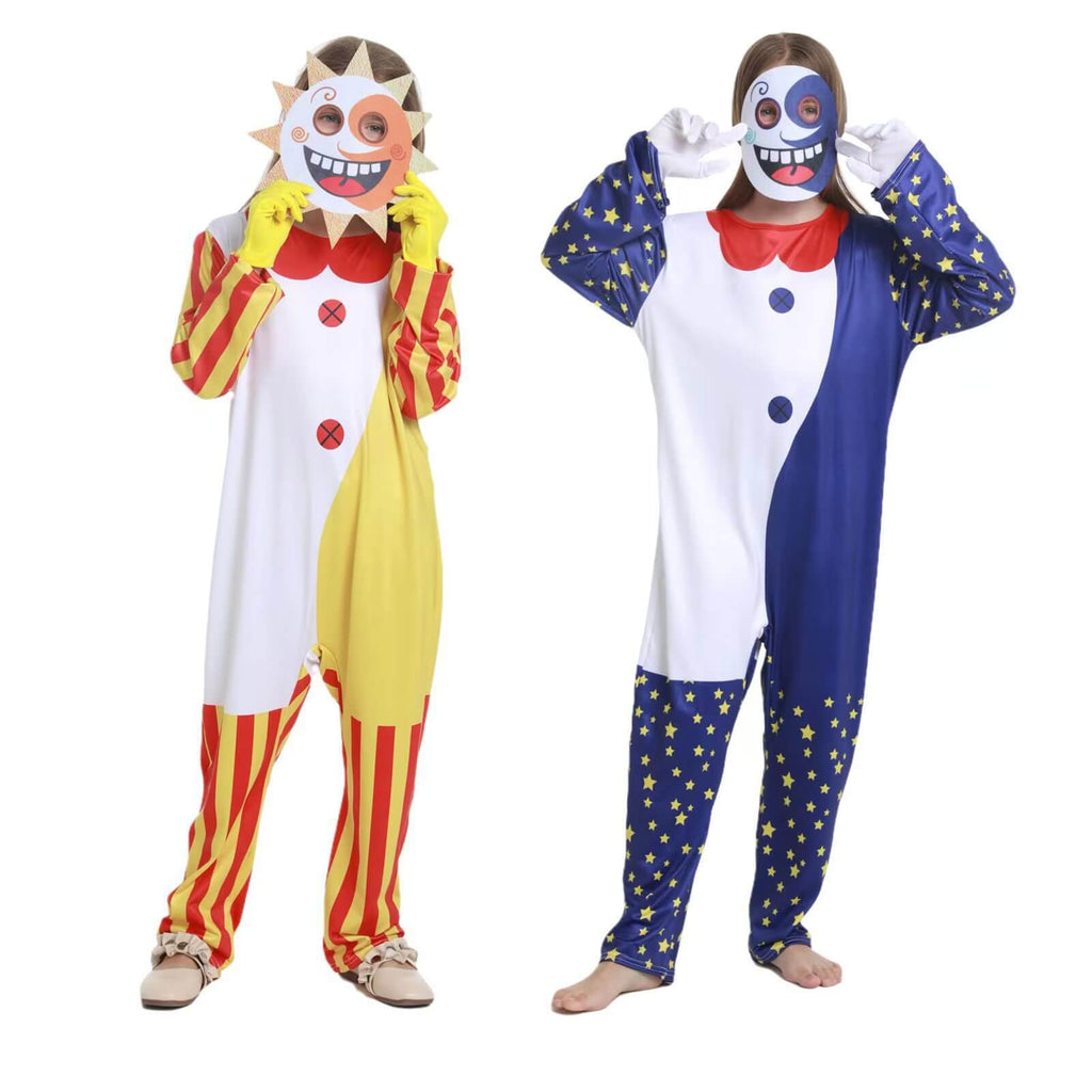 Kids Sundrop/Moondrop FNAF Costume Halloween Cosplay Jumpsuit Mask Gloves Full Set for Boys Girls