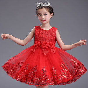 Lace Flower Girl Dress Kids Applique Sweet Princess Dress With Lovely Big Bowknot