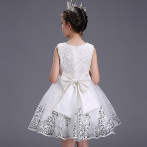Lace Flower Girl Dress Kids Applique Sweet Princess Dress With Lovely Big Bowknot