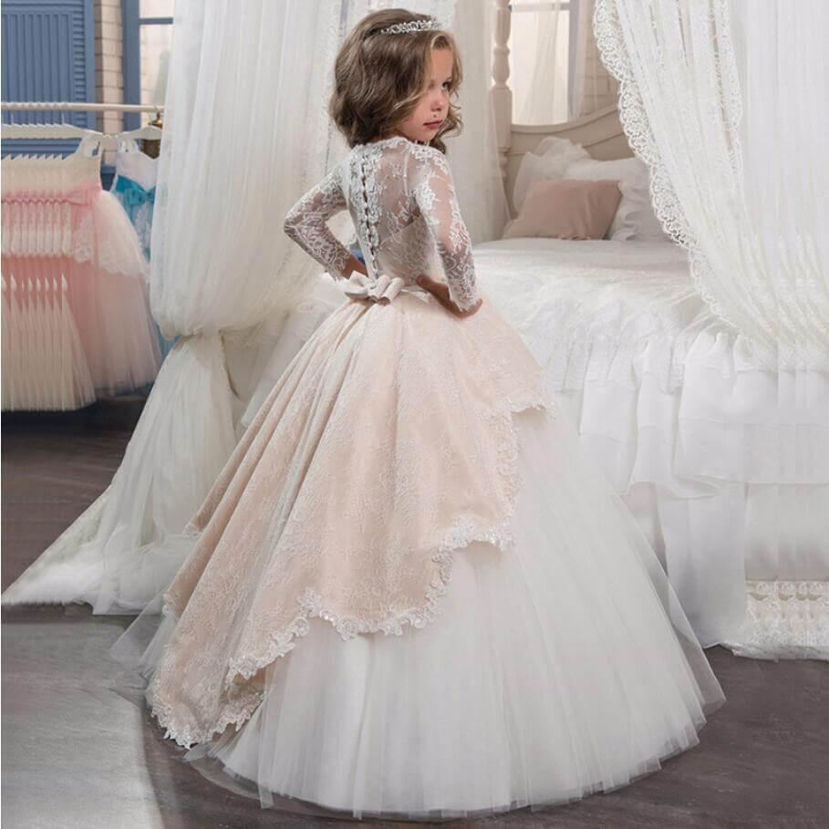 TAIAOJING Toddler Baby Girls Dress Kids Dresses For Birthday Long Elegant  Flying Sleeve Mesh Princess Flower Wedding Dresses For 11-12 Years