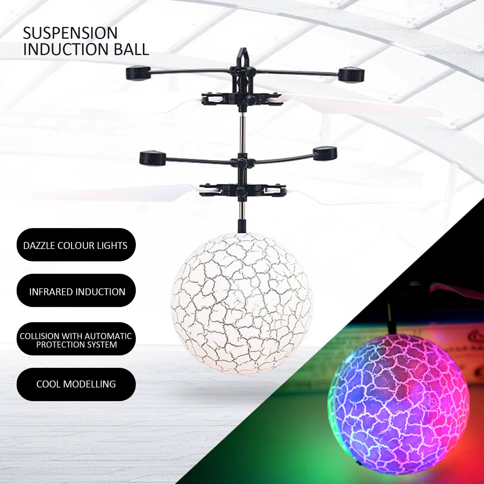 Hands Free Mini Drone Fancy Crystal Flying Ball LED Light RC Drone Induction Aircraft Toys