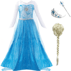 Kids Elsa Princess Dress and Accessories Snow Queen Cosplay Party Princess Dress with Long Cape