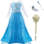 Kids Princess Elsa Dress and Accessories Cosplay Party Princess Dress with Long Train