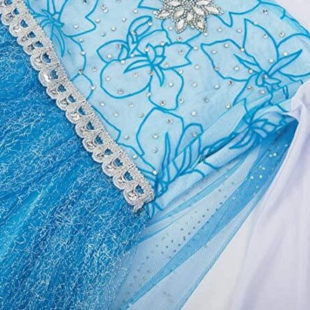 Kids Elsa Princess Dress and Accessories Snow Queen Cosplay Party Princess Dress with Long Cape