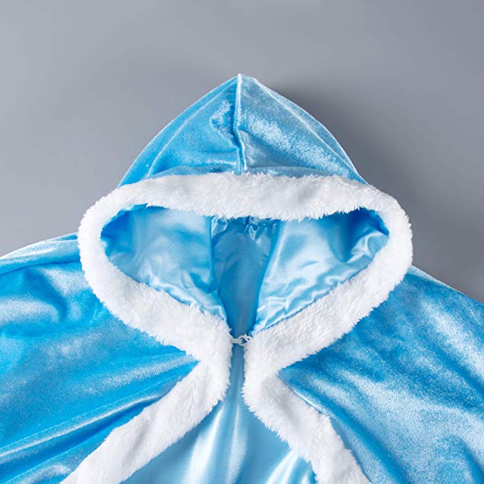 Fur Elsa Anna Princess Hooded Cape Cloaks Costume for Girls Dress Up