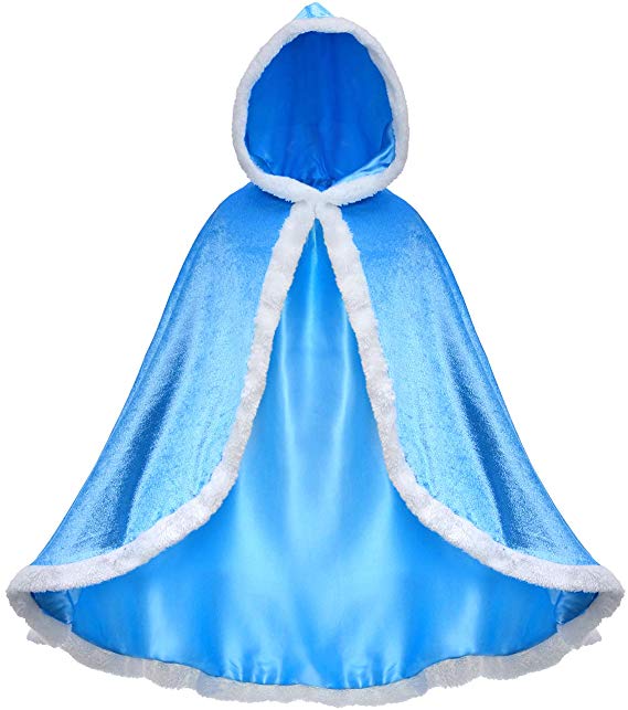 Fur Elsa Anna Princess Hooded Cape Cloaks Costume for Girls Dress Up