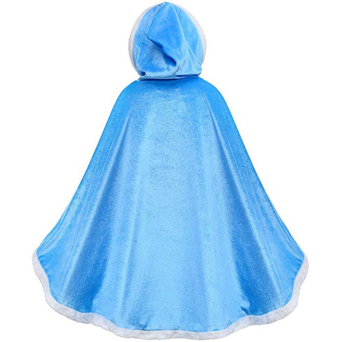 Fur Elsa Anna Princess Hooded Cape Cloaks Costume for Girls Dress Up