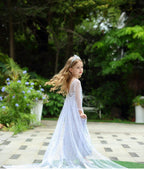 Snow Queen Princess Costume Girls Sequins Dress With Shining Long Cape Cosplay Clothes