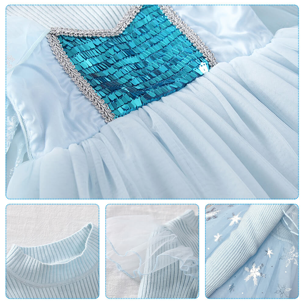 Little Girls Winter Princess Dress Elsa Snowflake Fluffy Sweater Dresses 1-10 Years