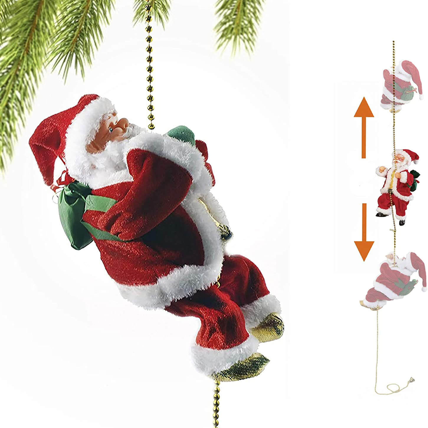 Christmas Decorations Funny Santa Claus Climbing The Rope with Music Up and Down
