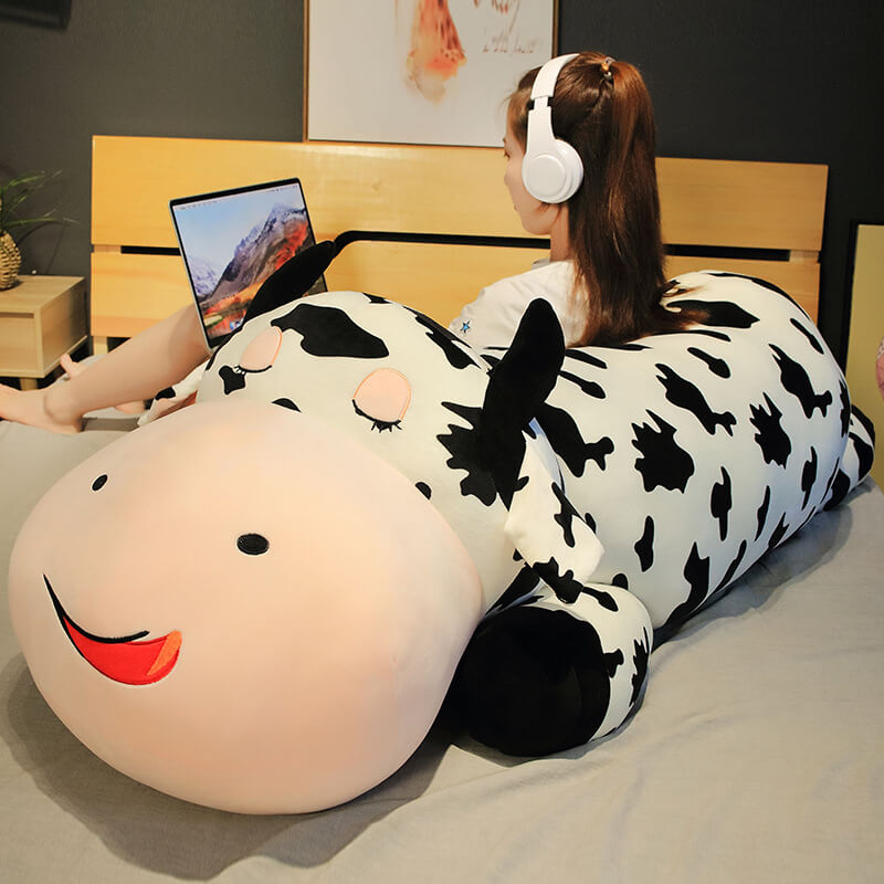 32"/39"/47" Large Lying Cow Soft Throw Pillow Plush Stuffed Animal Toy Sleep Pillow for Children's Gift
