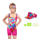 80s Workout Costume Pink Cosplay Clothes with Visor Kids and Adults Roller Blade Costume