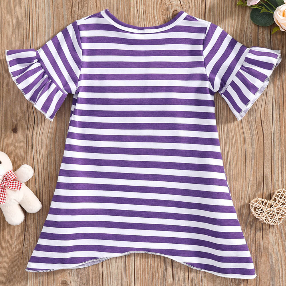 Toddler Easter Bunny Striped Dress Bell Mouth Knee-Length Easter Outfit