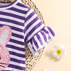 Toddler Easter Bunny Striped Dress Bell Mouth Knee-Length Easter Outfit