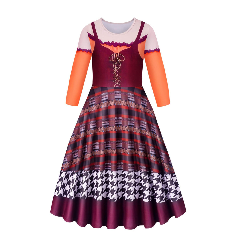 Kids Mary Sanderson Costume Girls Hocus Pocus Cosplay Dress Up for Halloween Carnival 3-10Y