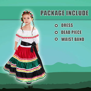 Girls Mexican Dress Halloween Costume Kids Traditional Senorita Blouse Dance Skirt