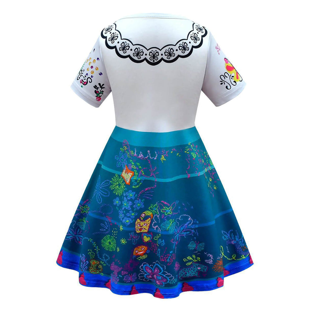 Kids Mirabel Daily Wear Dress Short Sleeve Teal Party Outfit Party Dress Up Halloween Costumes