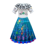 Kids Mirabel Cosplay Dress Puff Sleeve High Waist Cosplay Outfit Party Costume