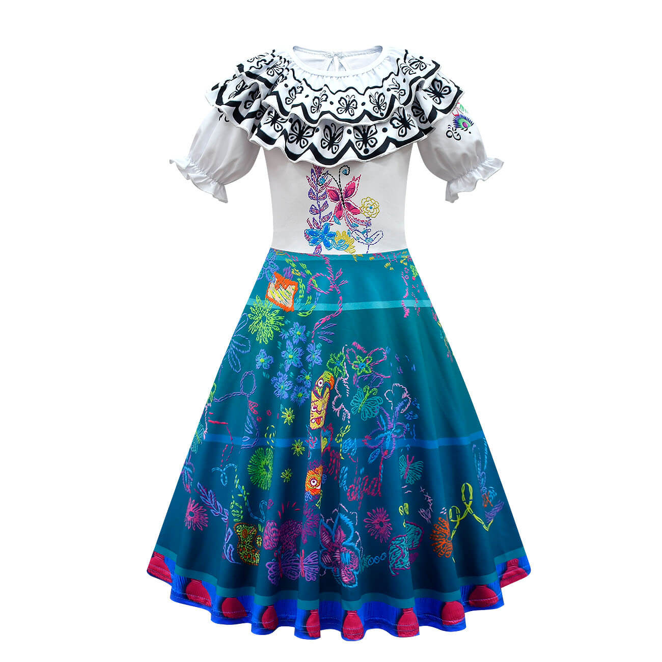 Kids Mirabel Cosplay Dress Puff Sleeve High Waist Cosplay Outfit Party Costume