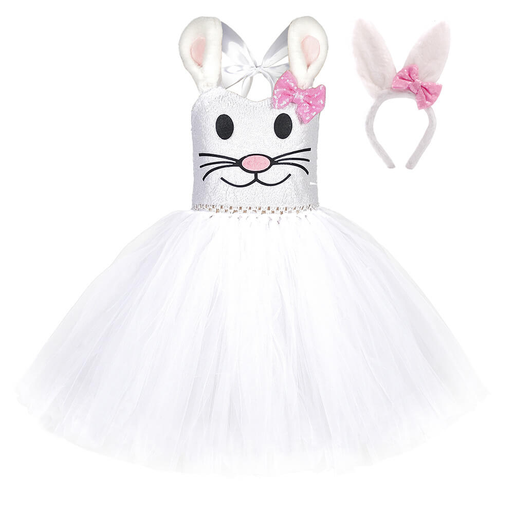 Girls Backless Tutu Dress Bunny Costume with Headband Party Dress Up