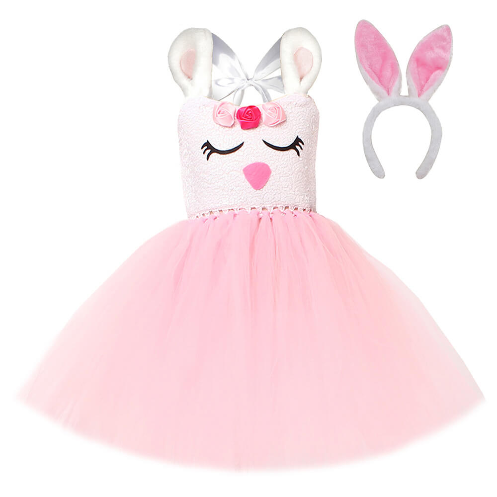 Girls Backless Tutu Dress Bunny Costume with Headband Party Dress Up