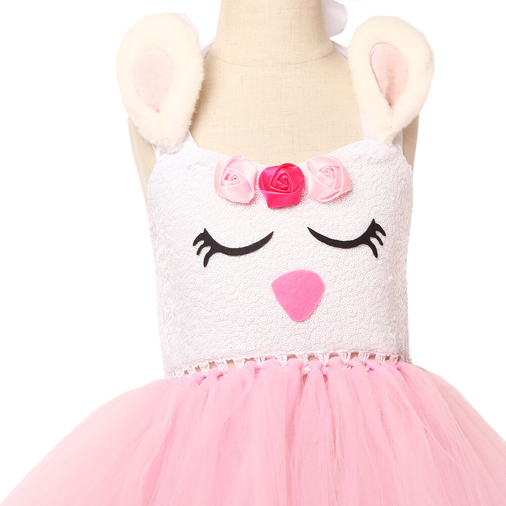 Girls Backless Tutu Dress Bunny Costume with Headband Party Dress Up