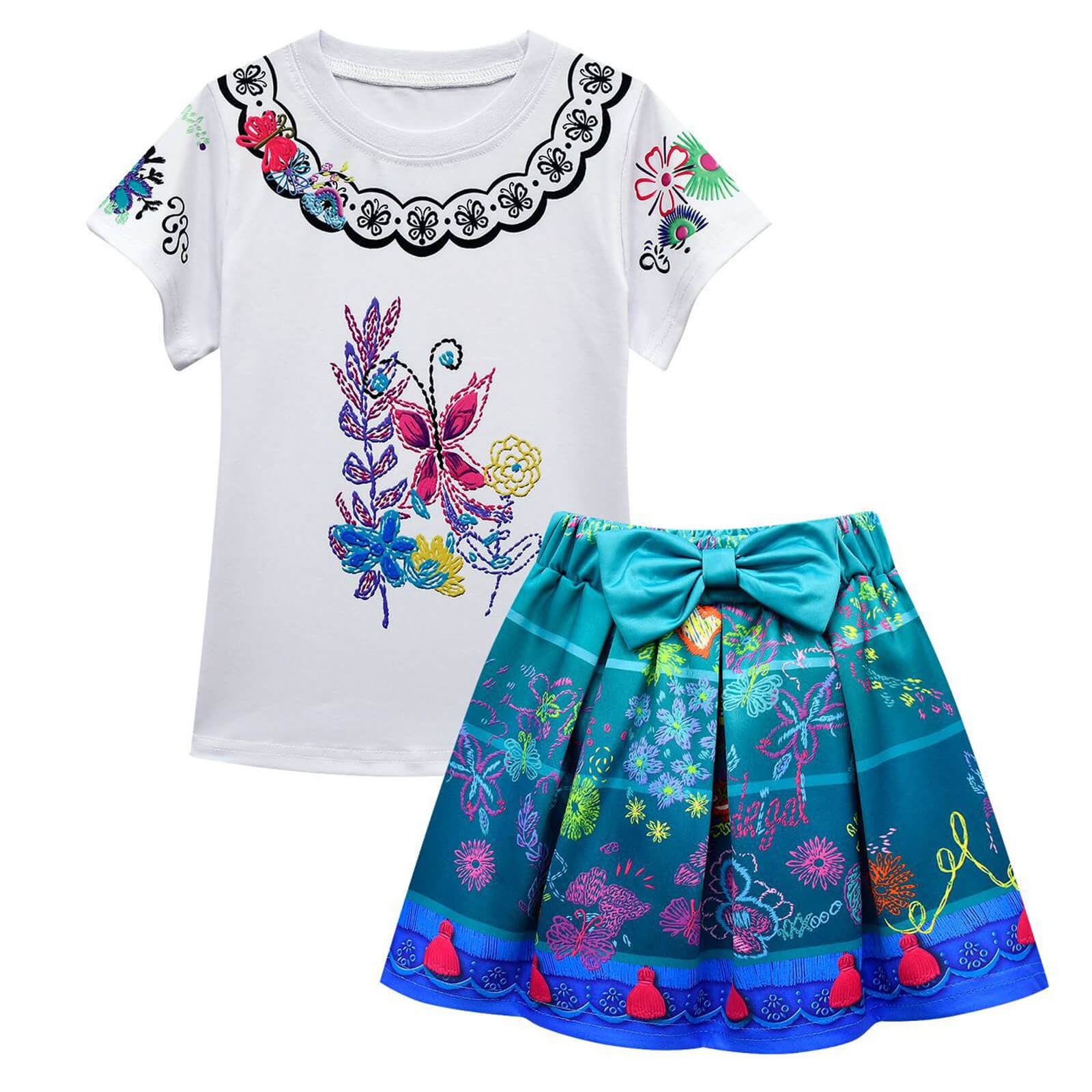 Mirabel Cosplay Costume T-shirt and Skirt with Bag For Girls Age 3 and UP