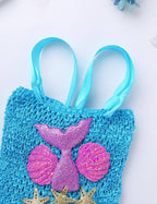 Kids Mermaid Tutu Dress Handmade Princess Ariel Beach Vacation Dress With 3D Flower and Hair Hoop