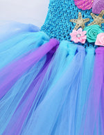 Kids Mermaid Tutu Dress Handmade Princess Ariel Beach Vacation Dress With 3D Flower and Hair Hoop