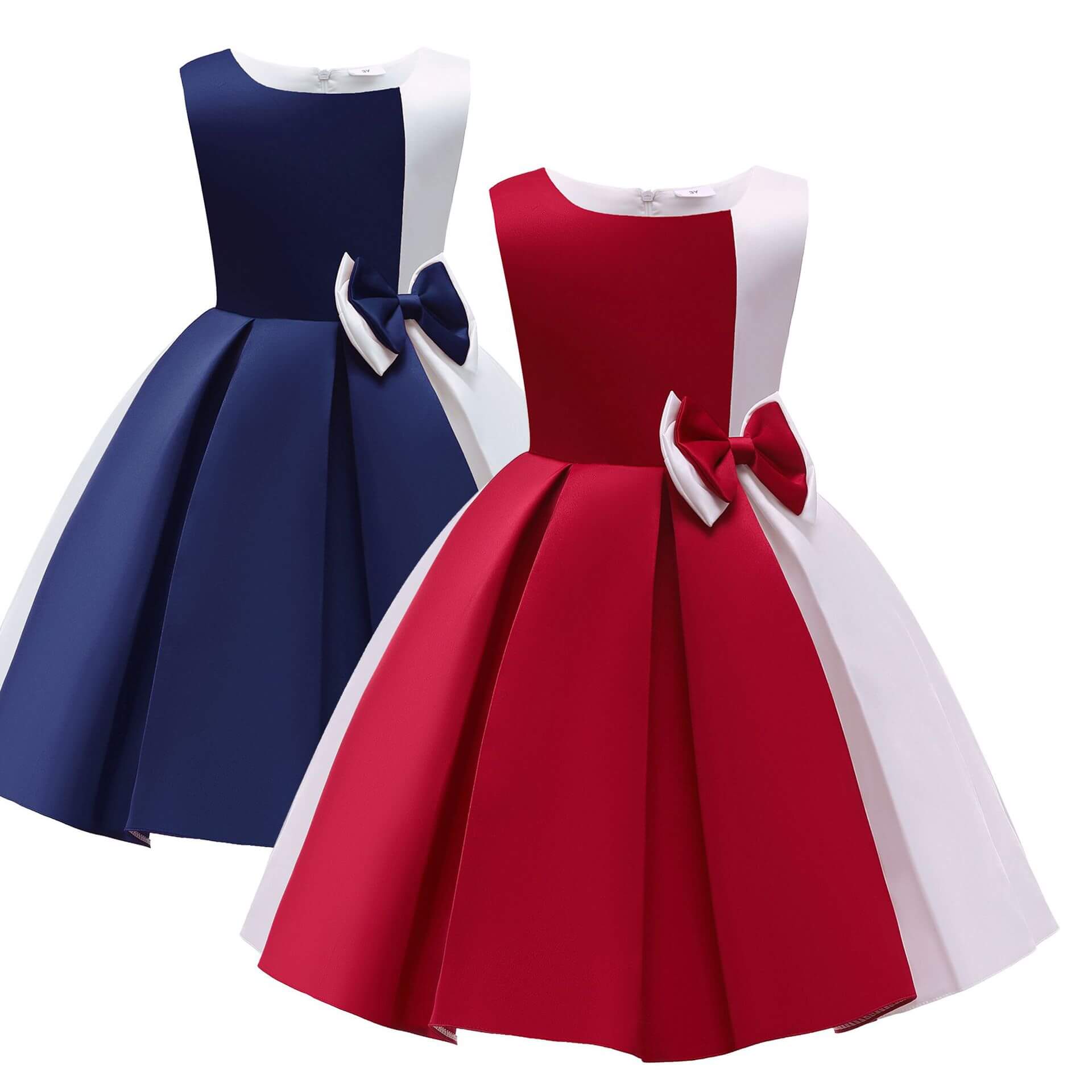 Girls Contrast Color Dress Red/White and Blue/White Two-color Contrasting Dress