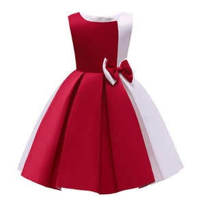 Girls Contrast Color Dress Red/White and Blue/White Two-color Contrasting Dress
