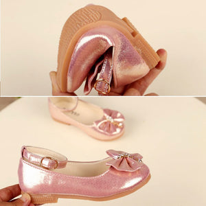 Girls Leather Princess Shoes Bowknot Pearl Diamond Kids Dance Shoes