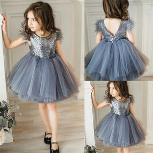 Feather Sequin Toddler Pageant Dresses Princess Tulle Tutu Girl Dress Wedding Pageant Party Baby Dresses