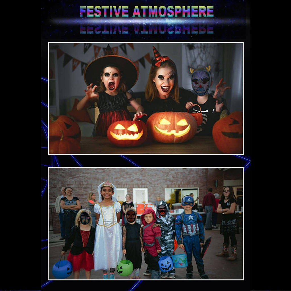 Halloween LED Mask Hand Loop Controlled Scary Light Up Face Cover DIY Editable Rechargeable Facemask