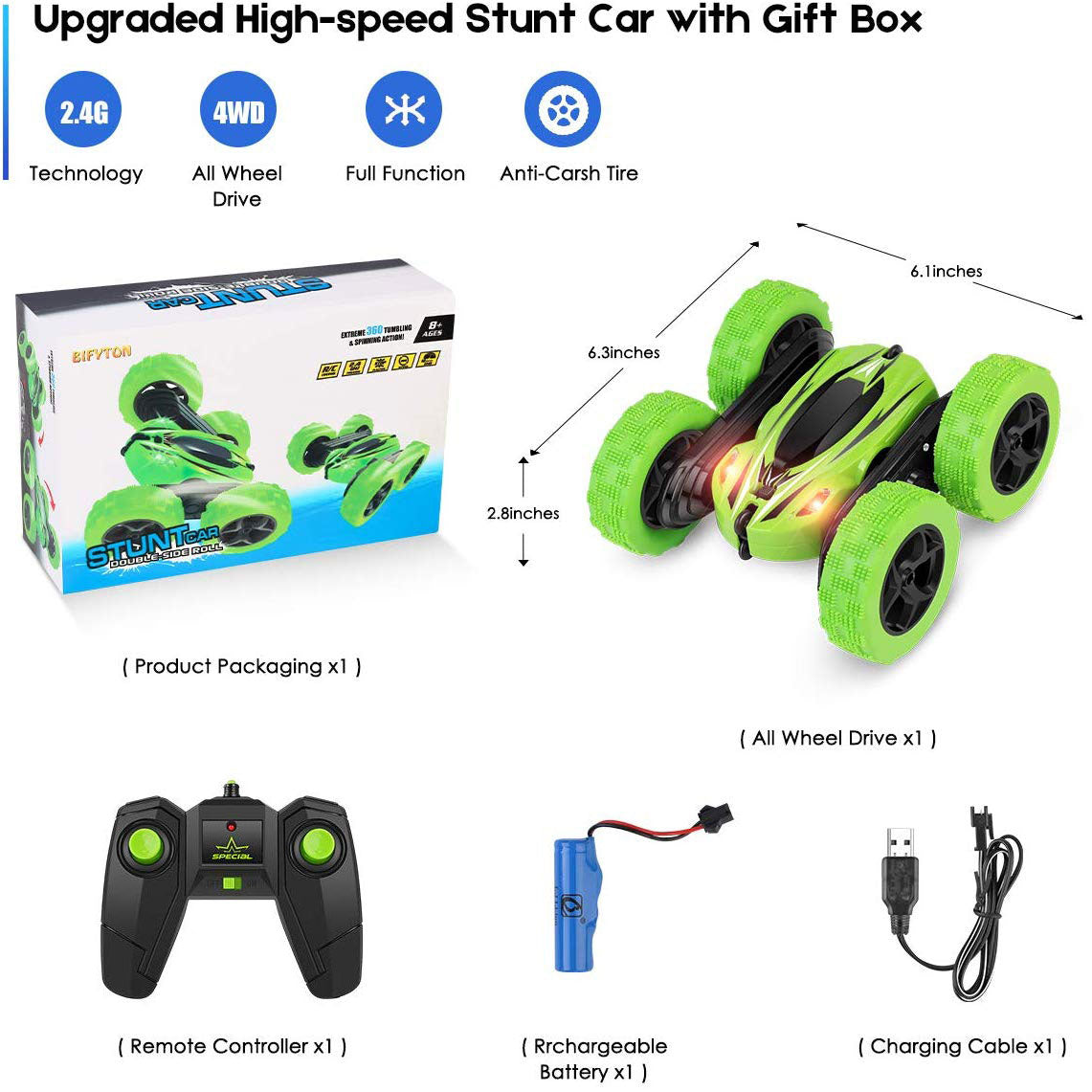 Remote Control Stunt Racing Car High Speed Double Sided 360 Rotating Tumbling Flips with Flashing Lights