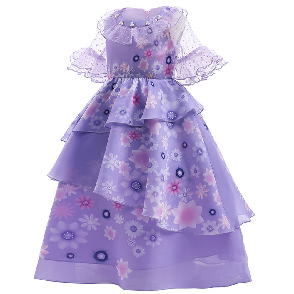 Girl‘s Party Dress Chiffon Soft Flower Princess Madrigal Dress with Garland