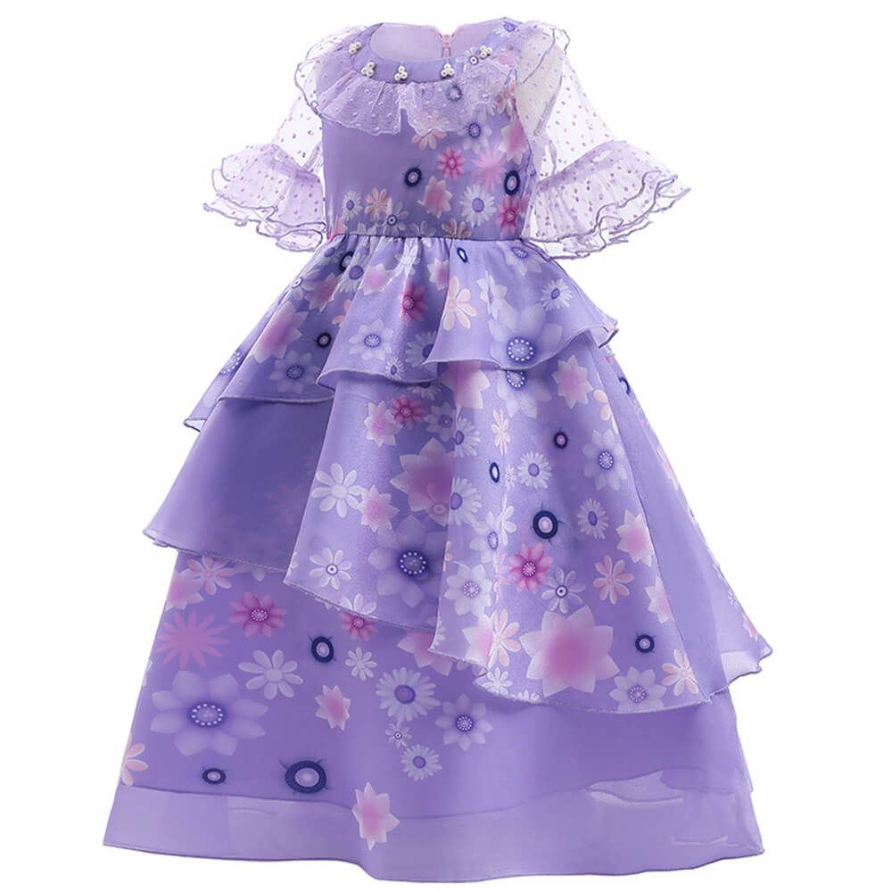 Girl Isabela Dress Chiffon Soft Flower Princess Madrigal Dress with Garland