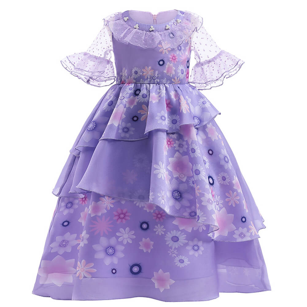 Girl‘s Party Dress Chiffon Soft Flower Princess Madrigal Dress with Garland