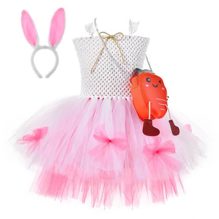 Toddler Fancy Bunny Dress with Headband and Carrot Bag Little Girls Bunny Costume