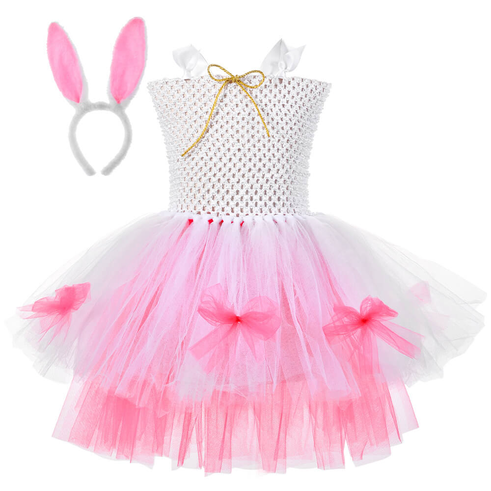 Toddler Fancy Bunny Dress with Headband and Carrot Bag Little Girls Bunny Costume